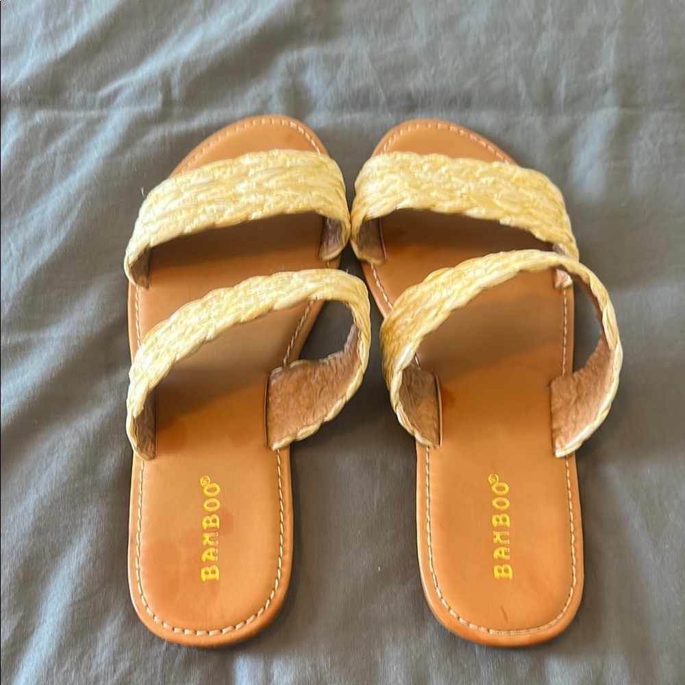 BAMBOO Tan Double Strap Sandals